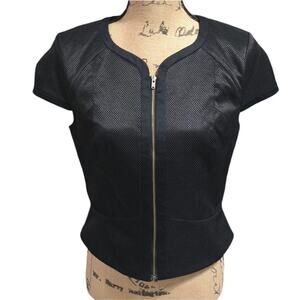 Basque Size 10 Zip‎ Up Short Sleeved Cap Sleeve Top Black Peplum Zipper Blouse